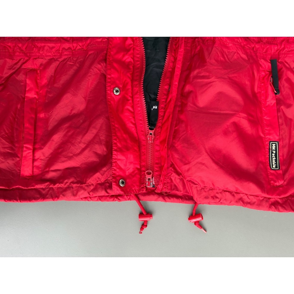 Helly Hansen HH Vintage Packable Rain Jacket Red Hooded Nylon Shell Vented M - Picture 9 of 9